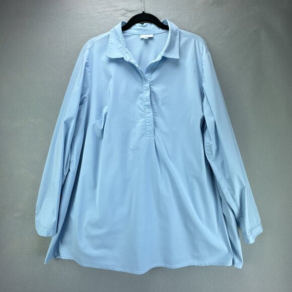 J Jill‎ Blouse Top Womens XL Tall Blue Pullover Stretch Collared Flowy Back - Picture 1 of 15